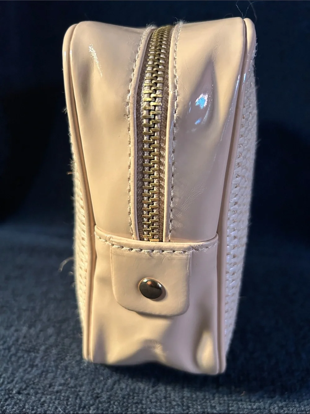 Versace Parfums Cream Woven Straw Cosmetic Bag with Rectangular Gold Logo Plaque